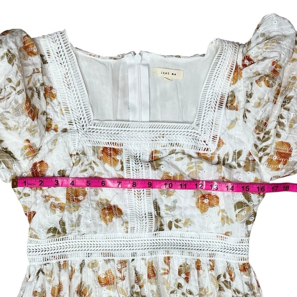 Just Me Floral Puff Sleeve Lace Maxi Dress Cottagecore Size Medium - Picture 3 of 5